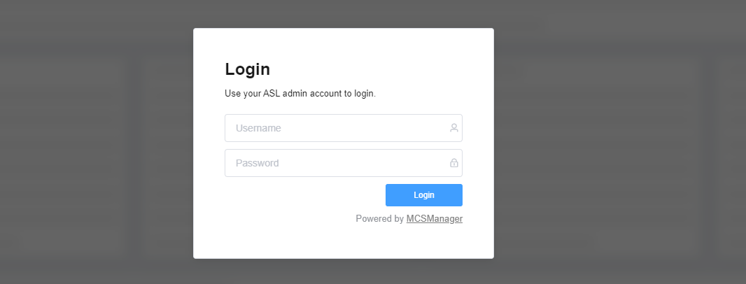 screenshot of control panel login page