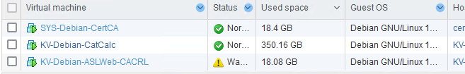 screenshot of list of certificates VM