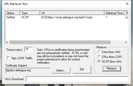 screenshot of verified ocsp responder.