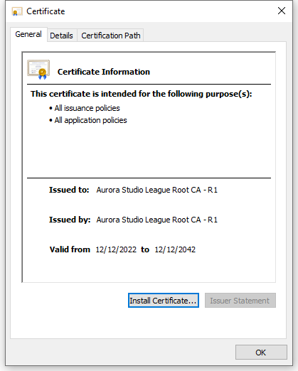 screenshot of root certificate.