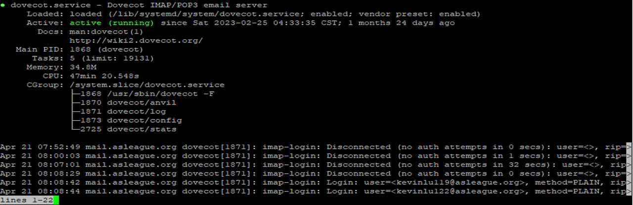 service dovecot is running